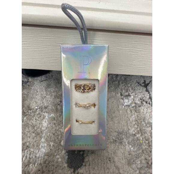 Anthropologie Set Of Three Stackable Monogram Rings Letter "P" New size 6 - Picture 2 of 4